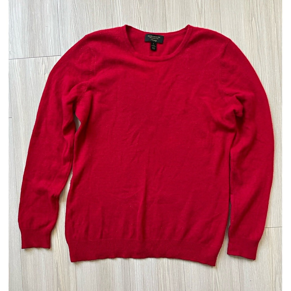Charter Club Women's Red 100% Cashmere Crewneck Knit Sweater Sz L Preppy Classic